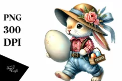 Bunny with Jeans and Hat, Watercolor PNG Product Image 1