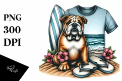 Watercollor Bulldog Sitting in Sand with Surf and Slippers Product Image 3