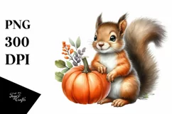 Cute Baby Squirrel with Pumpkin, PNG Product Image 1