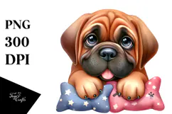 Cute Mastiff with Big Eyes, Watercolor PNG Product Image 1