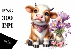 Cute Highland Cow with Crocus in Vase | Clipart Product Image 3