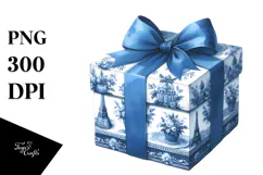 Blue Toile Gift, Elegant PNG Product Image 1