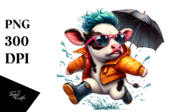 Vibrant Baby Cow Jumping with Cool Haircut PNG Product Image 1