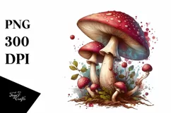 Detailed Mushroom Watercolor Splash PNG Product Image 1