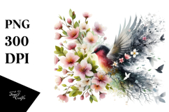 Bird Splashes Spring Flowers PNG Product Image 1