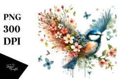 Vintage Bird Half Spring Flowers, Pastel PNG Product Image 1