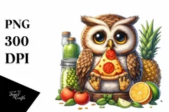 Funny Cute Owl Holding Pizza Slice Clipart Product Image 853