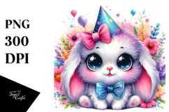 Cute Baby Bunny with Party Hat PNG Product Image 1
