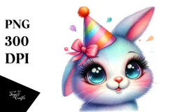 Cute Baby Bunny with Party Hat PNG Product Image 1