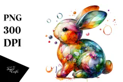 Colorful Bunny on Splashy Background, PNG Product Image 1