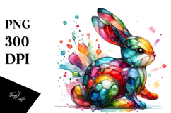 Colorful Bunny on Splashy Background, PNG Product Image 1
