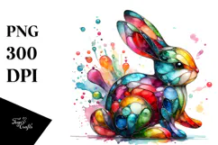 Colorful Bunny on Splashy Background, PNG Product Image 1