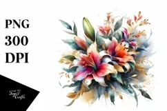 Abstract Bouquet with Lily in Gold Foil Clipart Product Image 1
