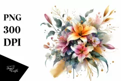Abstract Bouquet with Lily in Gold Foil Clipart Product Image 1