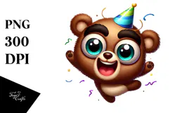 Exaggerated Cartoon Bear with Party Hat PNG Product Image 1