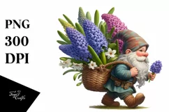 Gnome with Hyacinth Bouquet | Sublimation | Clipart Product Image 1