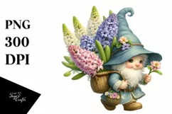 Gnome with Hyacinth Bouquet | Sublimation | Clipart Product Image 1