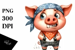 Funny Pig Standing with Bandana | Clipart Product Image 3