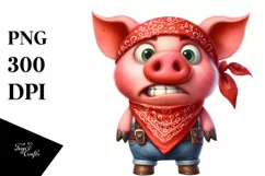 Funny Pig Standing with Bandana | Clipart Product Image 1