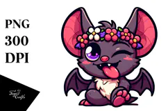 Cartoon Bat with Flower Crown, PNG Product Image 1