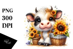 Colorful Smiling Highland Cow Sunflower Basket Clipart Product Image 3