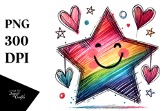 Colorful Smiling Star with Hearts PNG Product Image 1