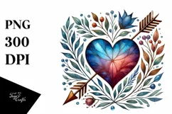 Stained Hearth with Arrow, Watercolor Style PNG Product Image 1