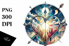 Stained Hearth with Arrow, Watercolor Style PNG Product Image 1