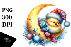 Baby Chicken Christmas Moon | Clipart Product Image 1