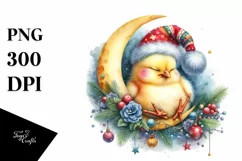 Baby Chicken Christmas Moon | Clipart Product Image 1