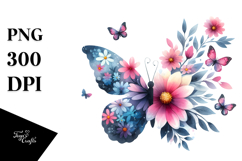 Cute Butterfly with Flower Silhouettes PNG Product Image 1