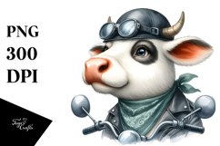 Watercolor Cow with Biker Hat and Big Eyes | Clipart Product Image 1