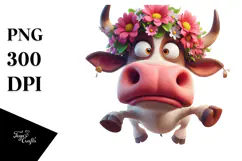 Silly Flower Crown Cow PNG Product Image 1
