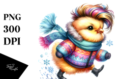 Posing Baby Chicken in Winter, PNG Product Image 1