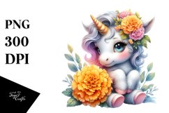 Cute Baby Unicorn Watercolor Clipart Product Image 3