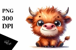 Expressive Highland Cow with Big Eyes PNG Product Image 1