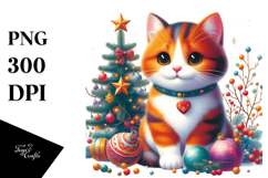 Vibrant Cat with Christmas Decorations PNG Product Image 1