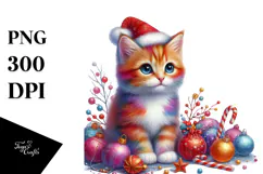 Vibrant Cat with Christmas Decorations PNG Product Image 1