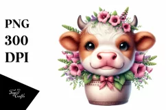 Colorful Smiling Highland Cow Foxglove Ornament Clipart Product Image 1