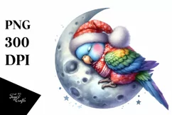 Baby Parrot Christmas Moon | Clipart Product Image 1