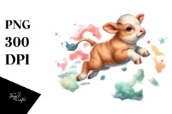 Colorful Baby Cow on Cloud Puff PNG Product Image 1