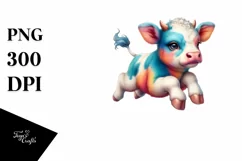 Colorful Baby Cow on Cloud Puff PNG Product Image 1
