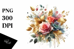 Colorfull Bouquet Gold Foil Watercolor Splash Product Image 3