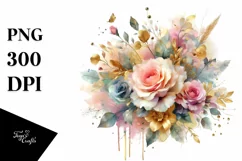 Colorfull Bouquet Gold Foil Watercolor Splash Product Image 1