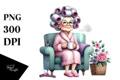 Old Lady Sitting on Sofa with Mug | Clipart Product Image 3