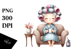 Old Lady Sitting on Sofa with Mug | Clipart Product Image 1