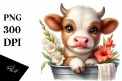 Cute Highland Cow with Gladiolus in Bath Tub | Clipart Product Image 1