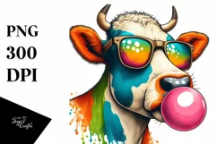 Quirky Cow Sunglasses Chewing Gum Clipart Product Image 1