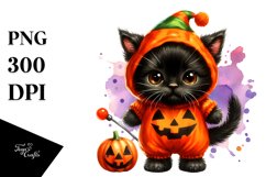 Simple Watercolor Cute Baby Black Cat Dressed for Halloween Product Image 3