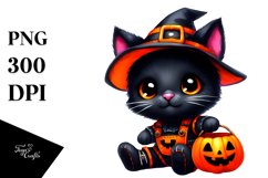 Simple Watercolor Cute Baby Black Cat Dressed for Halloween Product Image 3